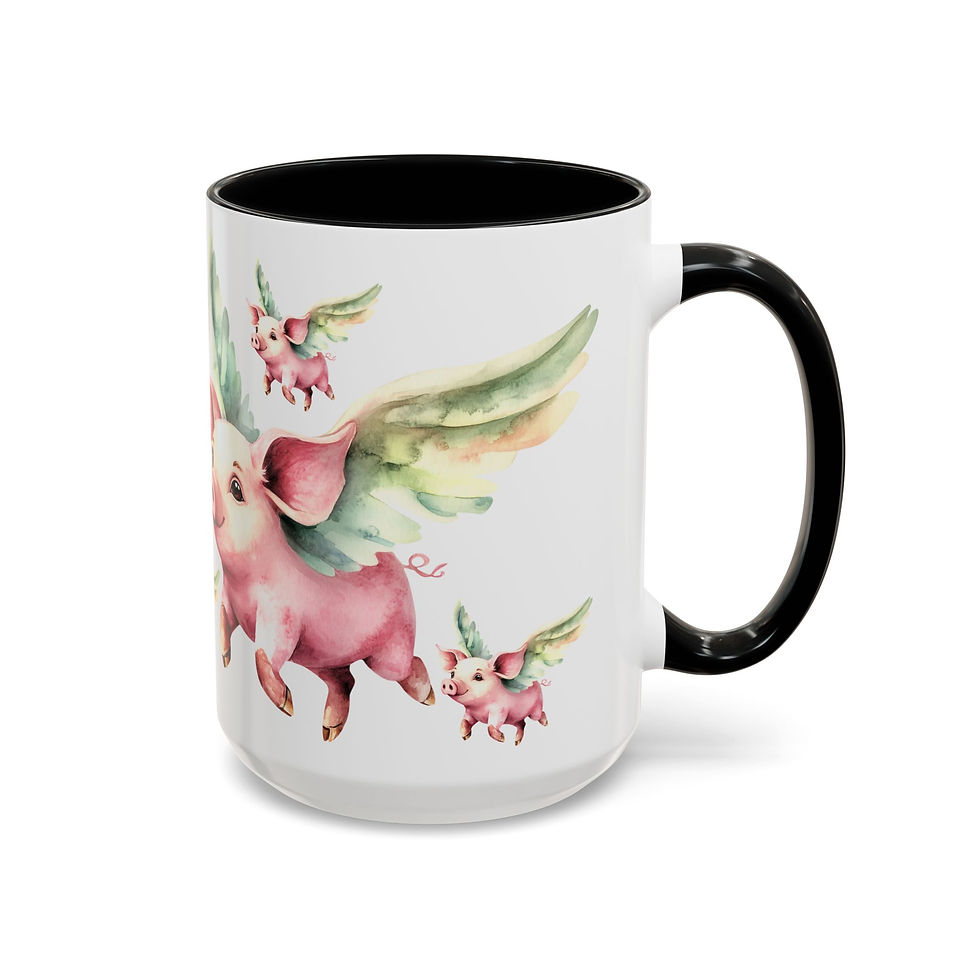 Thumbnail: Pig Lover Coffee Mug Flying Pig with Wings Angel Pig Artistic Gift 