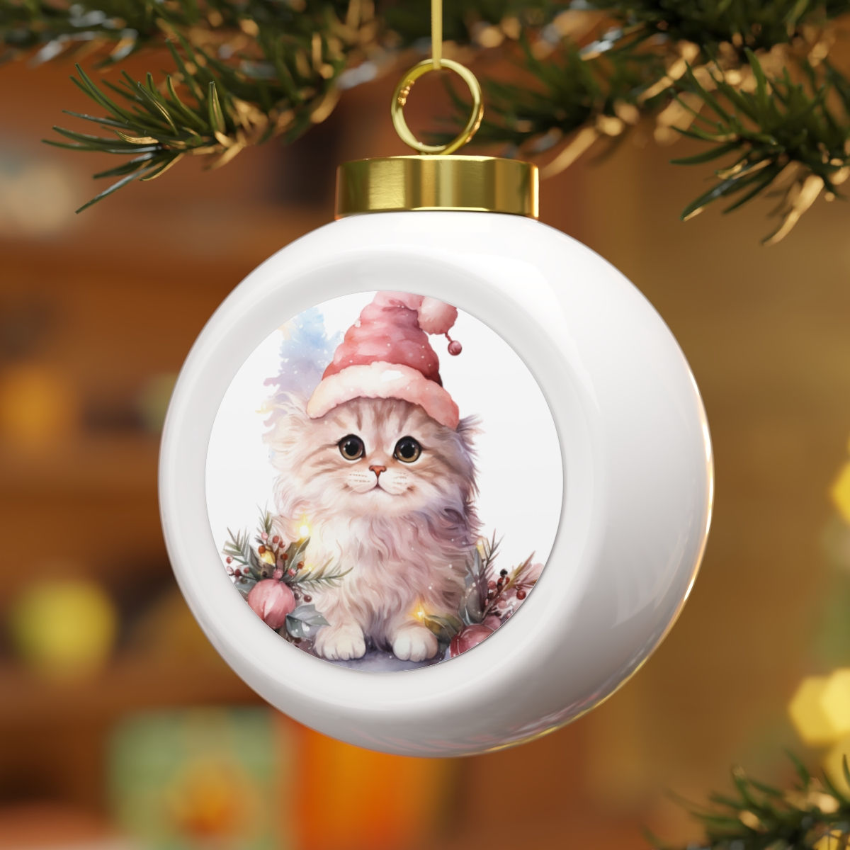 Shabby Kitty Cat Christmas Ornament Vintage Style Holiday Decor 