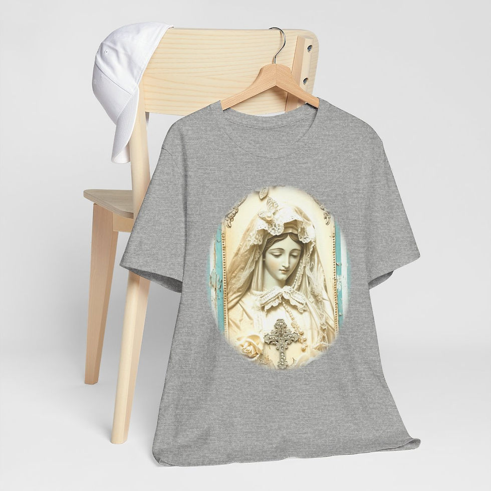 Thumbnail: Shabby Virgin Mary T-Shirt Ave Maria Religious Faith Art Tee Catholic Gifts