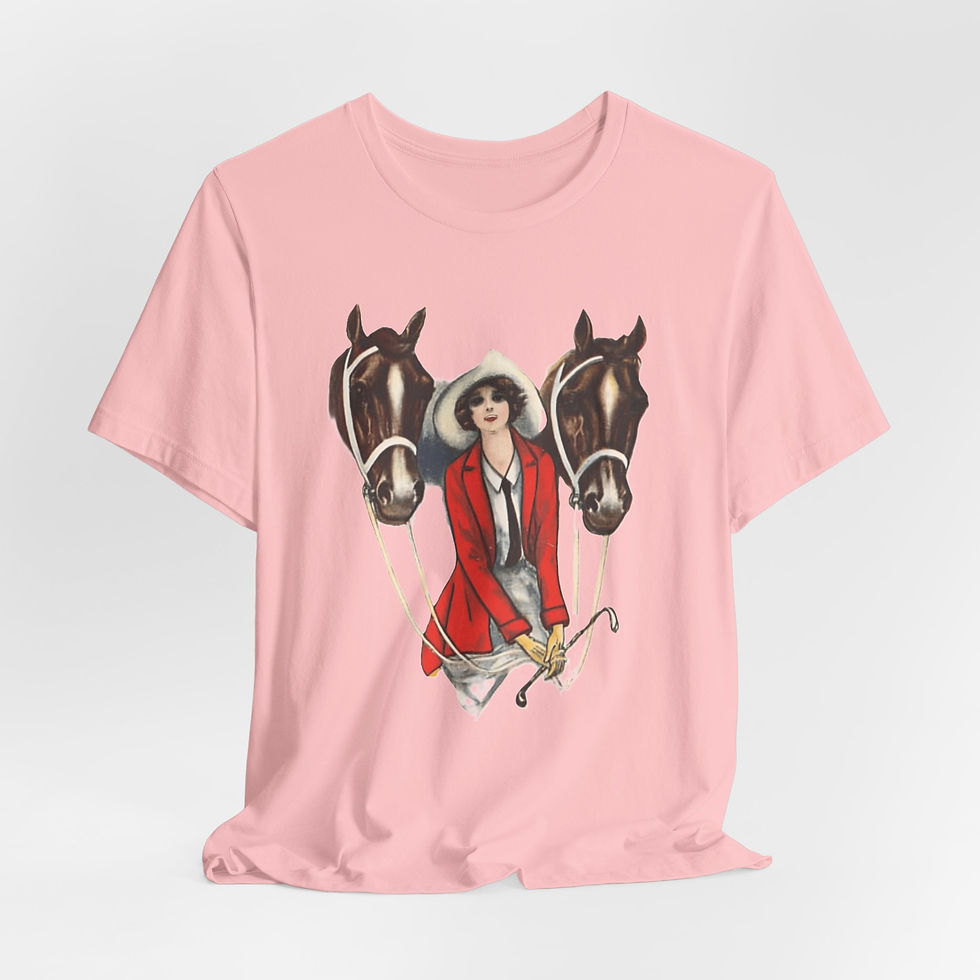 Thumbnail: Artistic Equestrian T-Shirt Horses & Art Deco Woman Wearable Vintage Art