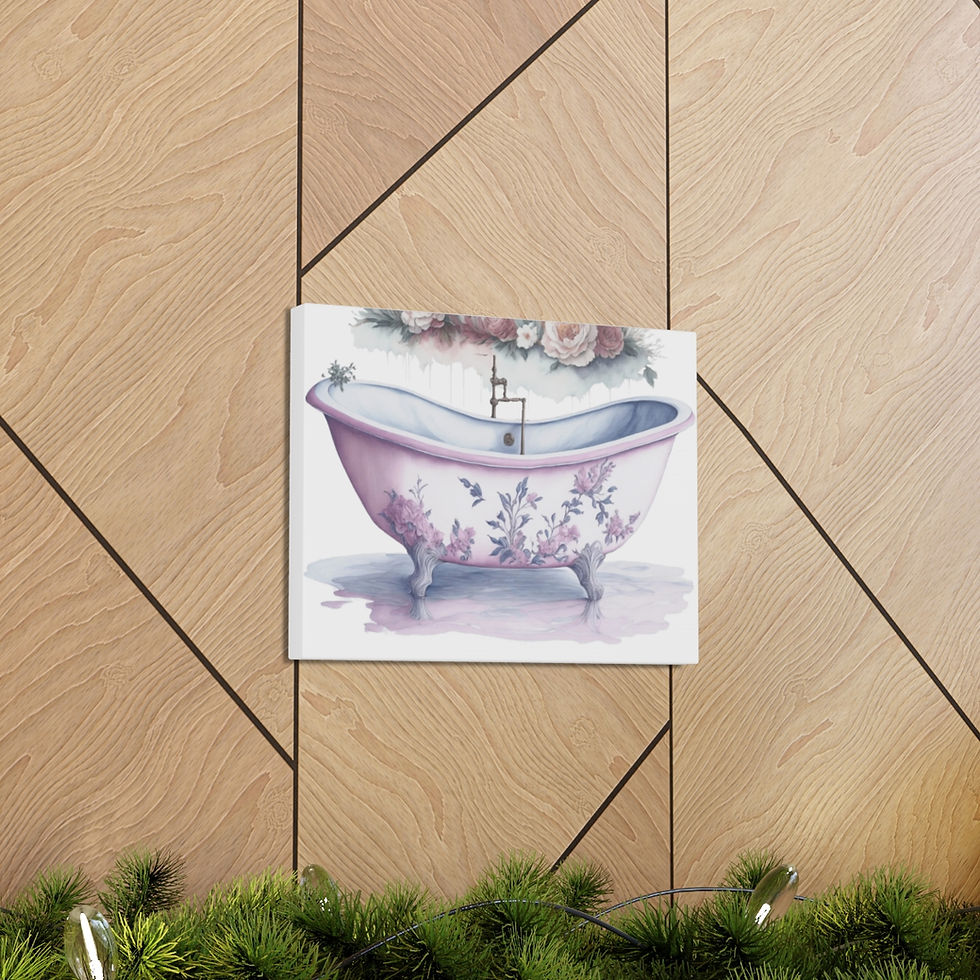 Thumbnail: Shabby Bathroom Art Victorian Clawfoot Tub Roses French Country Canvas Print