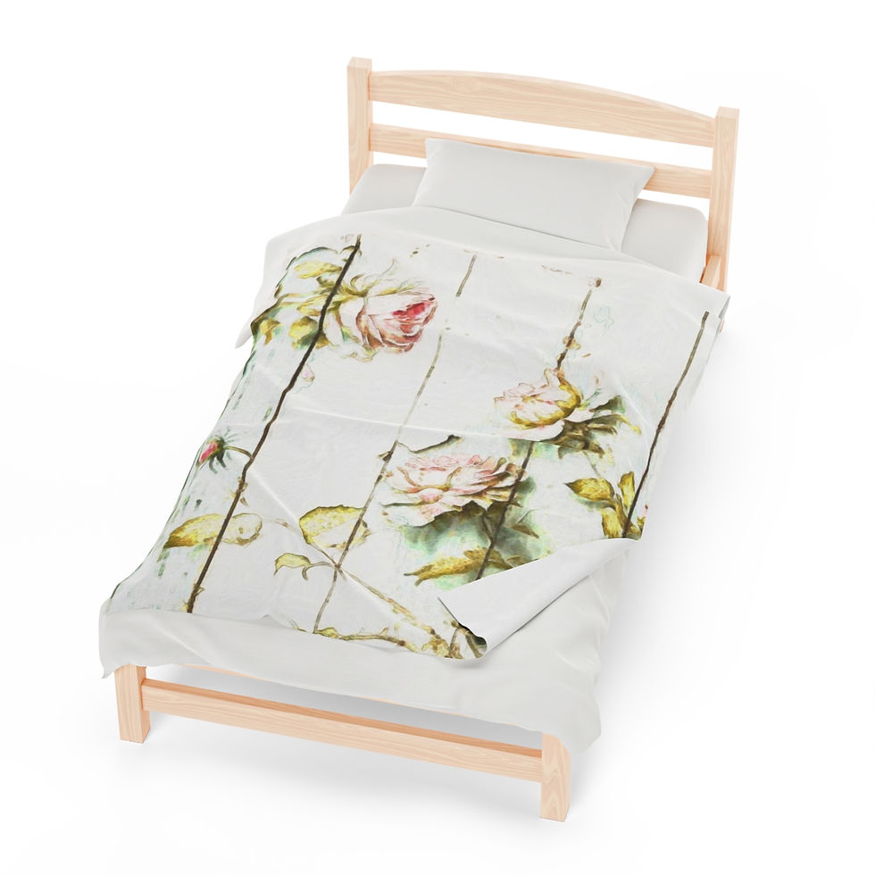 Thumbnail: Shabby Chic Decor Velveteen Blanket Vintage French Cottage Pink Roses 