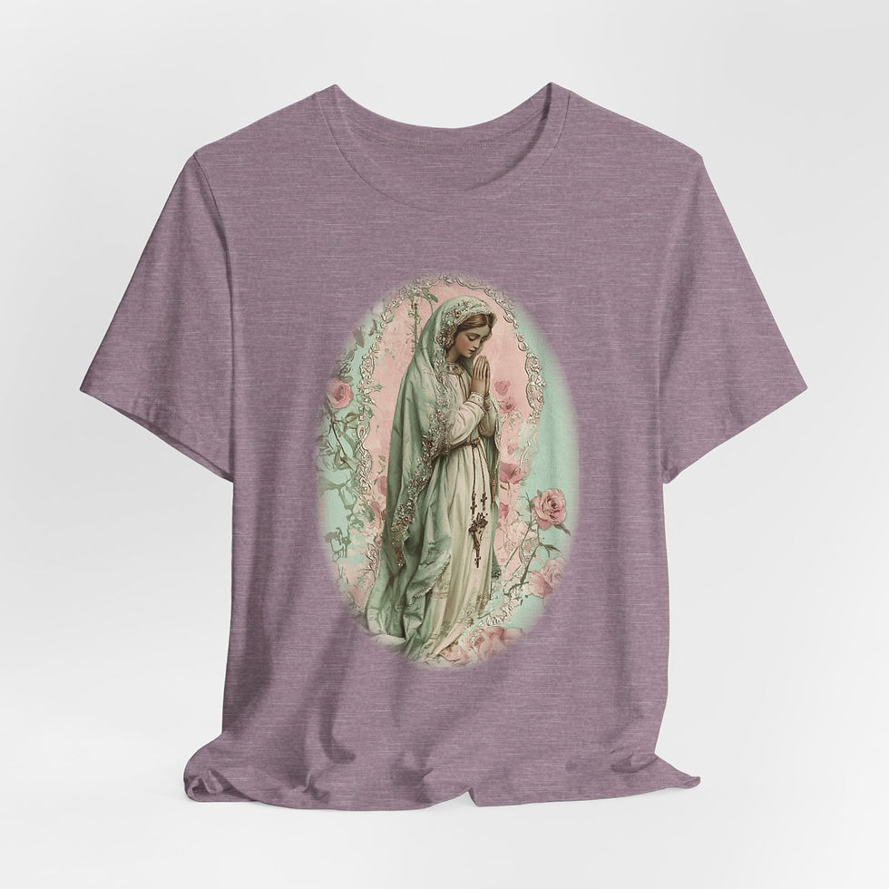 Thumbnail: Artistic T-Shirt Virgin Mary Pink Roses Religious Grace Catholic Faith Gift 