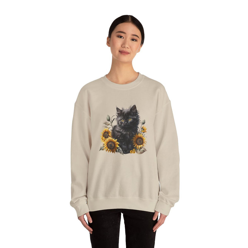 Thumbnail: Sunflower BOHO Kitten Sweatshirt Wearable Art Black Cat Lover Gift Fall Apparel 