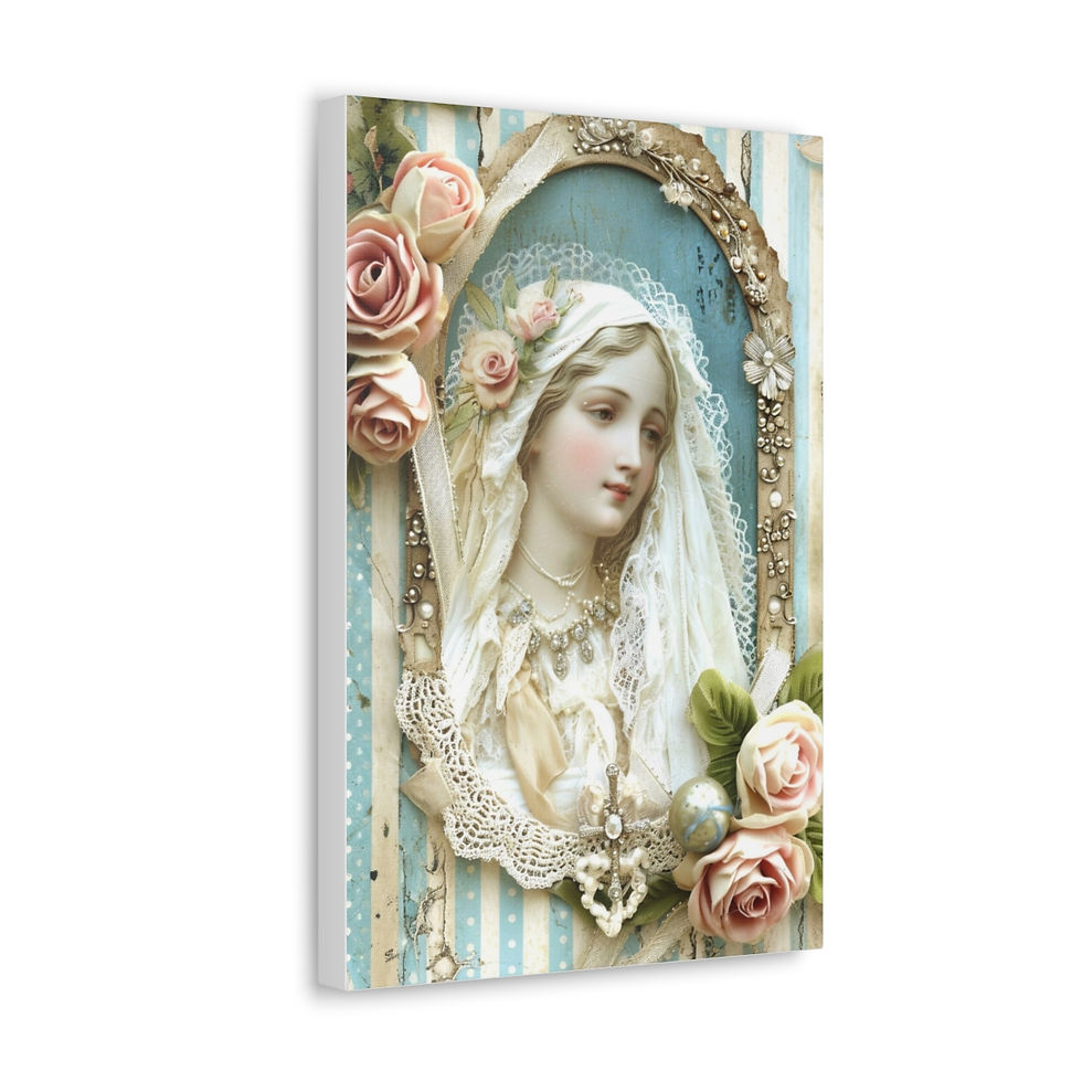 Thumbnail: Shabby Virgin Mary Canvas Art French Country Wall Decor Pastel Blue White Pink