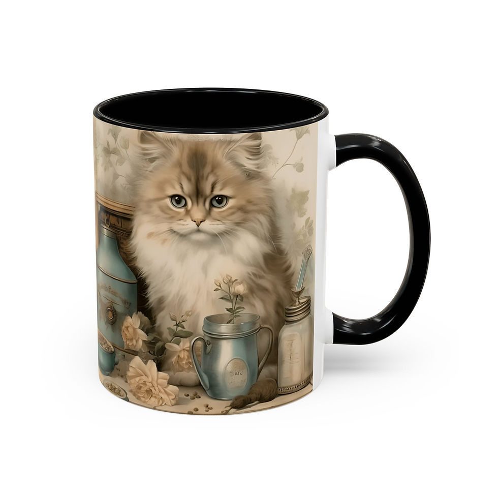 Thumbnail: Artistic Cat Coffee Mug Shabby Kitten Gift Victorian Farmhouse Art Kitchen Decor