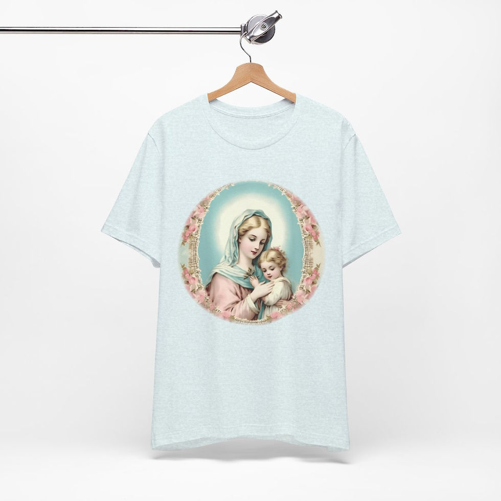 Thumbnail: Virgin Mary T-Shirt Shabby French Madonna and Child Art Tee Catholic Faith Gifts