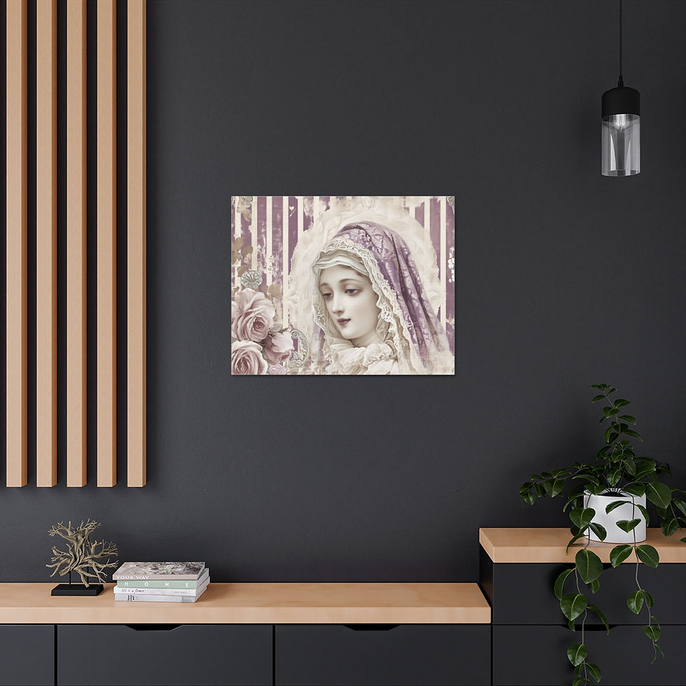 Thumbnail: Shabby Virgin Mary Canvas Art Lavender Roses Distressed Pastel Religious Decor