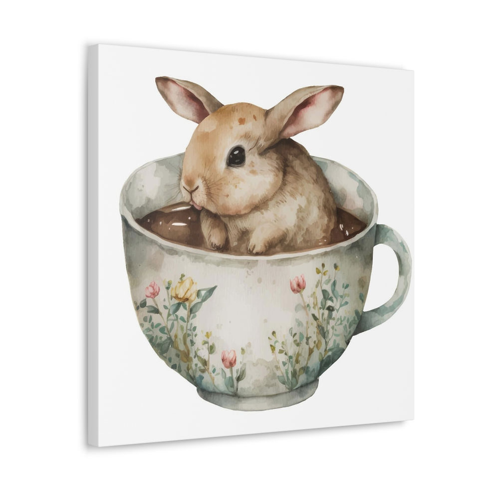 Thumbnail: Shabby Bunny in Teacup Canvas Art Print Vintage style Easter Spring Wall Decor