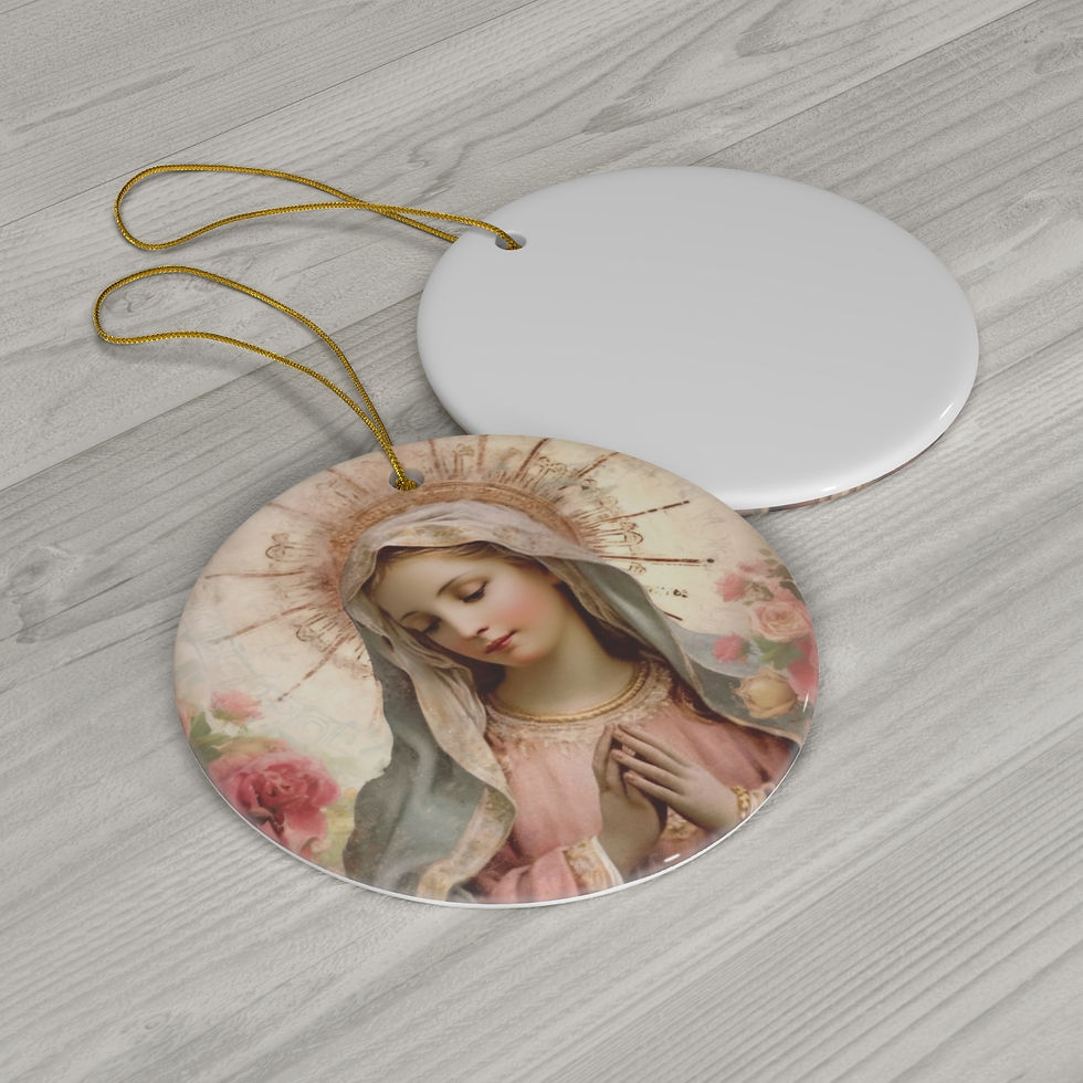 Thumbnail: Praying Virgin Mary Ornament Shabby Pink Roses Christmas Decor Catholic Gifts