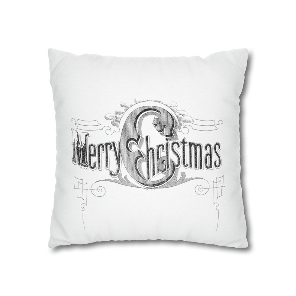 Thumbnail: Black & White Christmas Decor Throw Pillow Cover Christmas Chimes Snowy Church