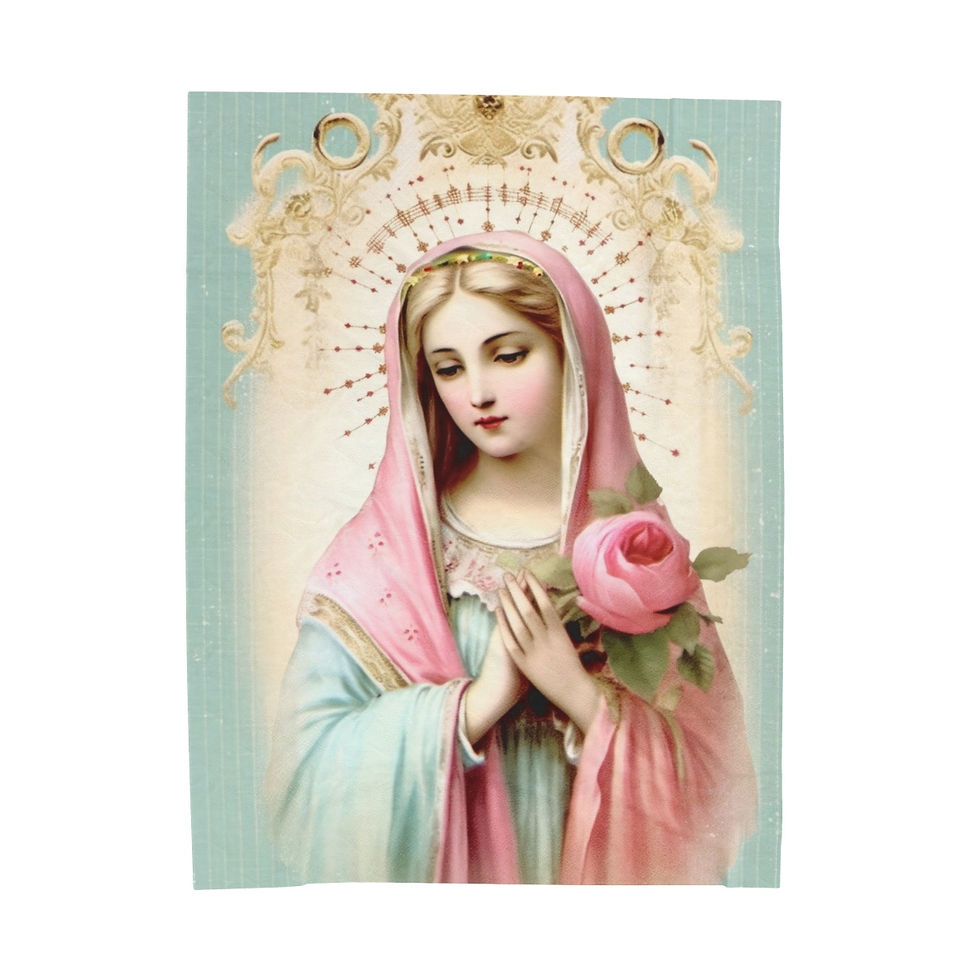 Shabby Throw Blanket Virgin Mary Pink Roses Cottage Chic Decor Catholic Gift