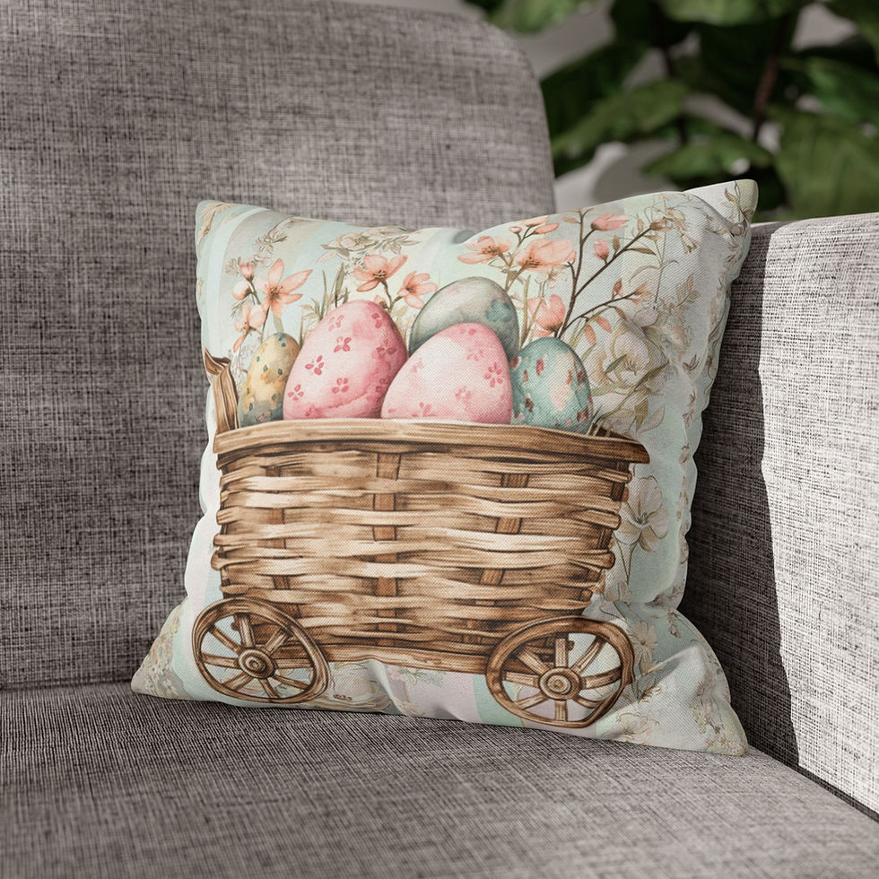 Thumbnail: Artistic Shabby Spring Throw Pillow cover Wagon Basket Eggs Farmhouse Decor