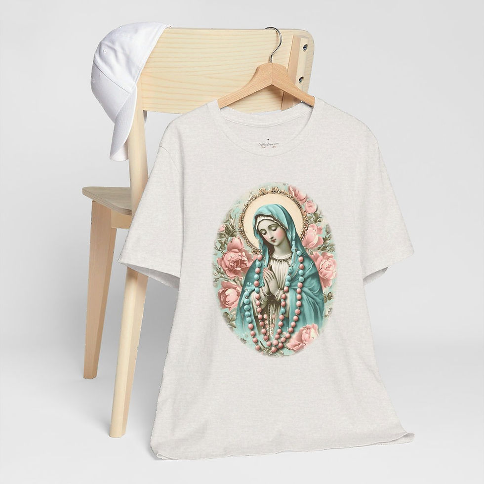 Thumbnail: Virgin Mary T-Shirt Shabby Pink Roses Mother Mary Praying Catholic Art Tee