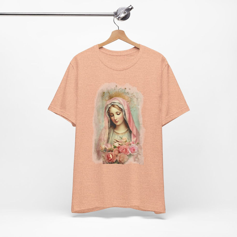 Thumbnail: Virgin Mary T-Shirt Shabby Pink Roses Ave Maria Art Tee Catholic Faith Gifts