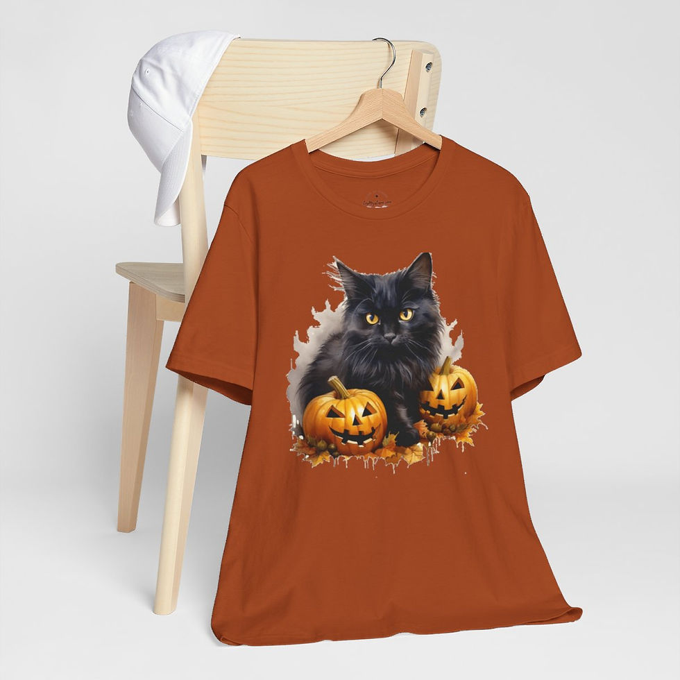 Thumbnail: Black Cat T-Shirt Halloween Pumpkins Fall Apparel Trendy Artistic Gifts