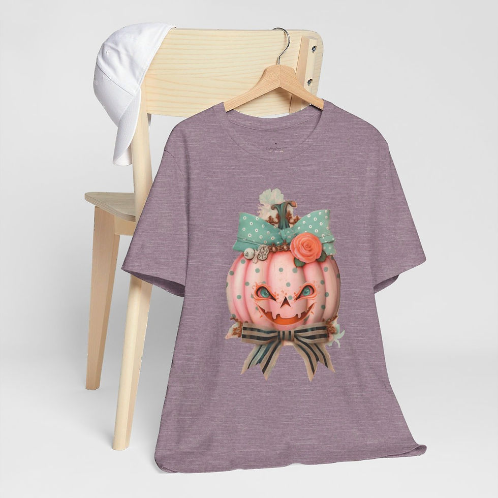 Thumbnail: Halloween T-Shirt Creepy Pumpkin Shabby Pink Roses Art Tee Trendy Apparel Gift