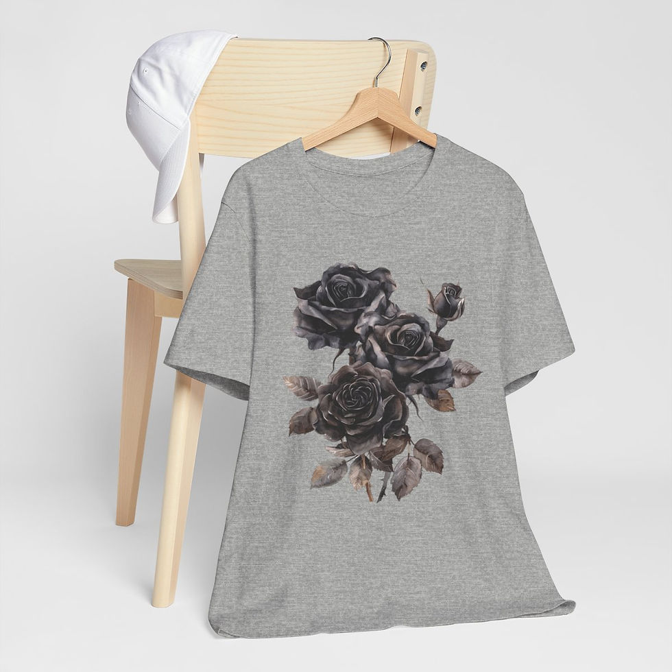 Thumbnail: Black Roses T-Shirt Gothic Tee Wearable Art Artistic Witchy Apparel