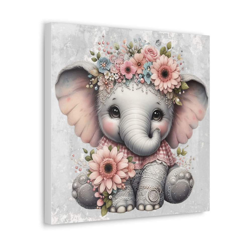 Thumbnail: Artistic Nursery Decor Canvas Art Watercolor BOHO Baby Elephant and Flowers 