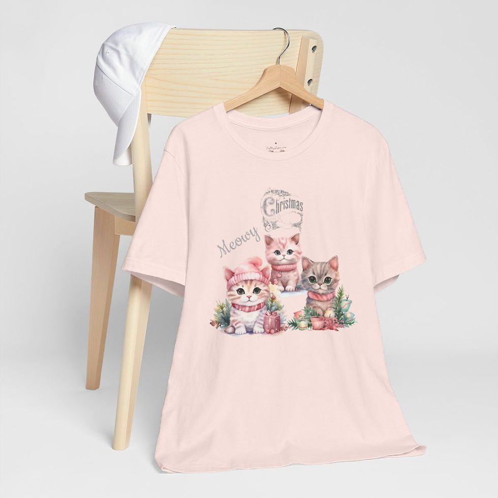 Thumbnail: Artistic T-Shirt Pink Christmas Kittens Meowy Christmas Apparel Cat Lover Gifts