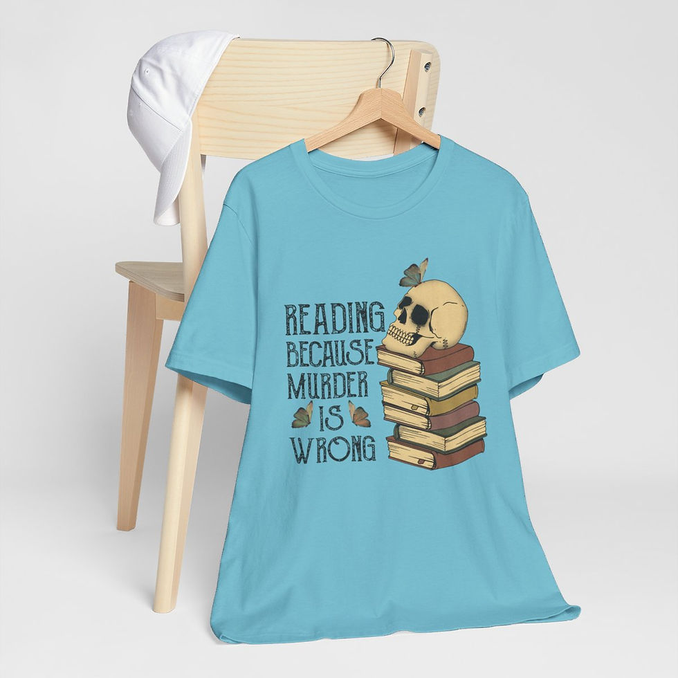 Thumbnail: Wearable Art Artistic T-Shirt Reading Because Murder is Wrong Sarcastic Apparel