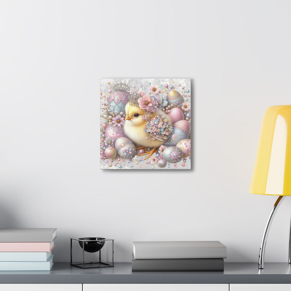Thumbnail: Shabby Chic Canvas Art Jeweled Chick with Crown Pastel Easter Spring Glam Decor