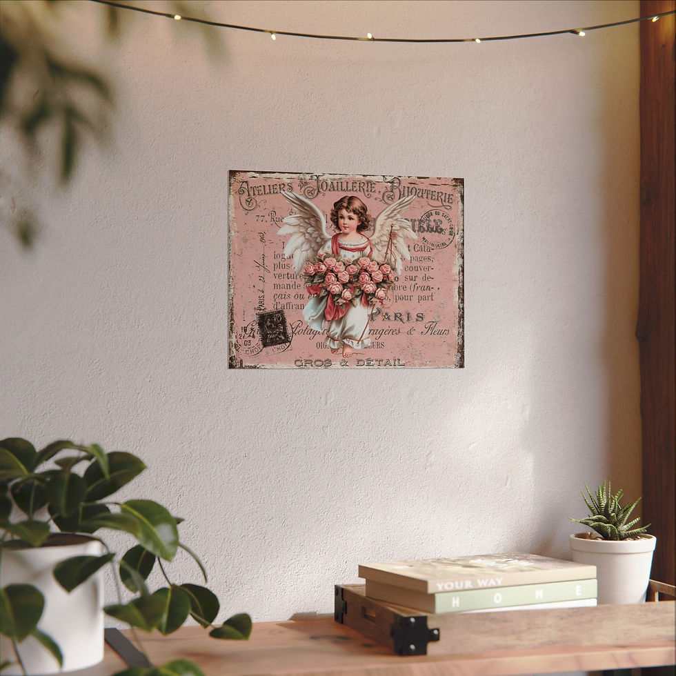 Thumbnail: Shabby Pink French Angel Art Vintage Cherub Giclee Print Cottage Pink Roses