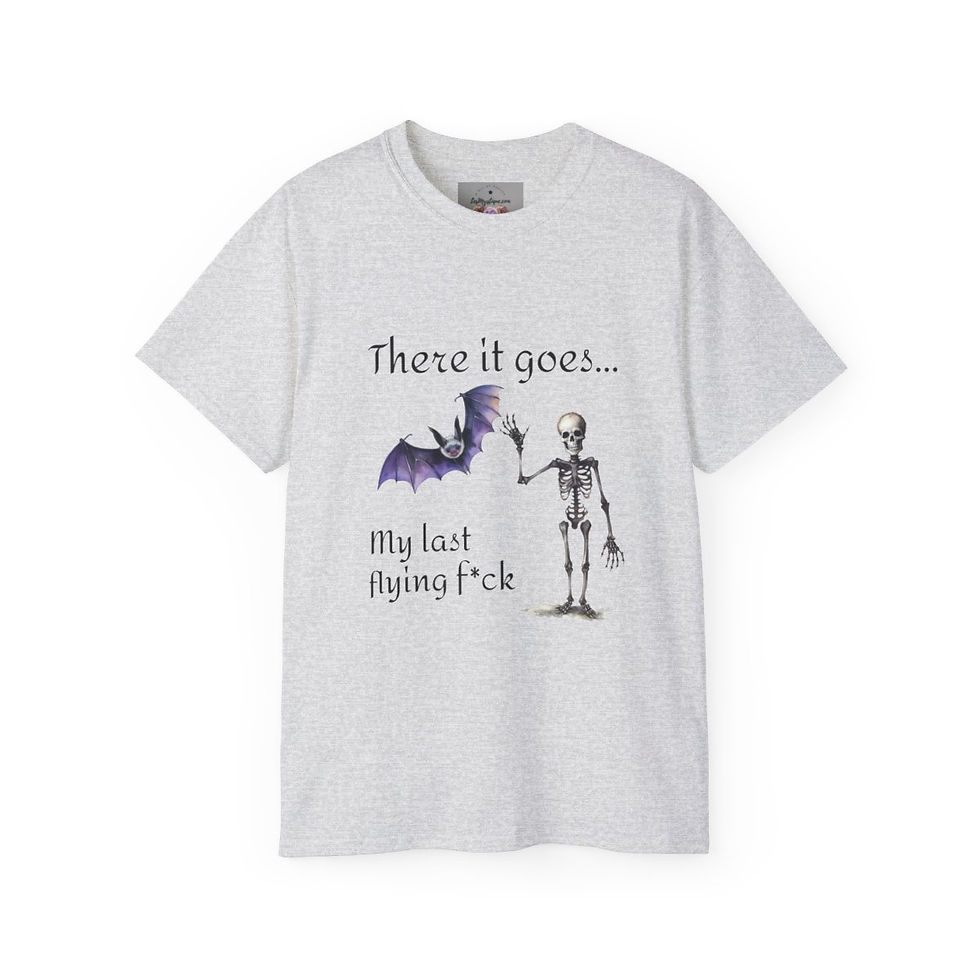 Thumbnail: Sarcastic T-shirt Skeleton and Bat Cotton Last flying f*ck Unisex Halloween Tee