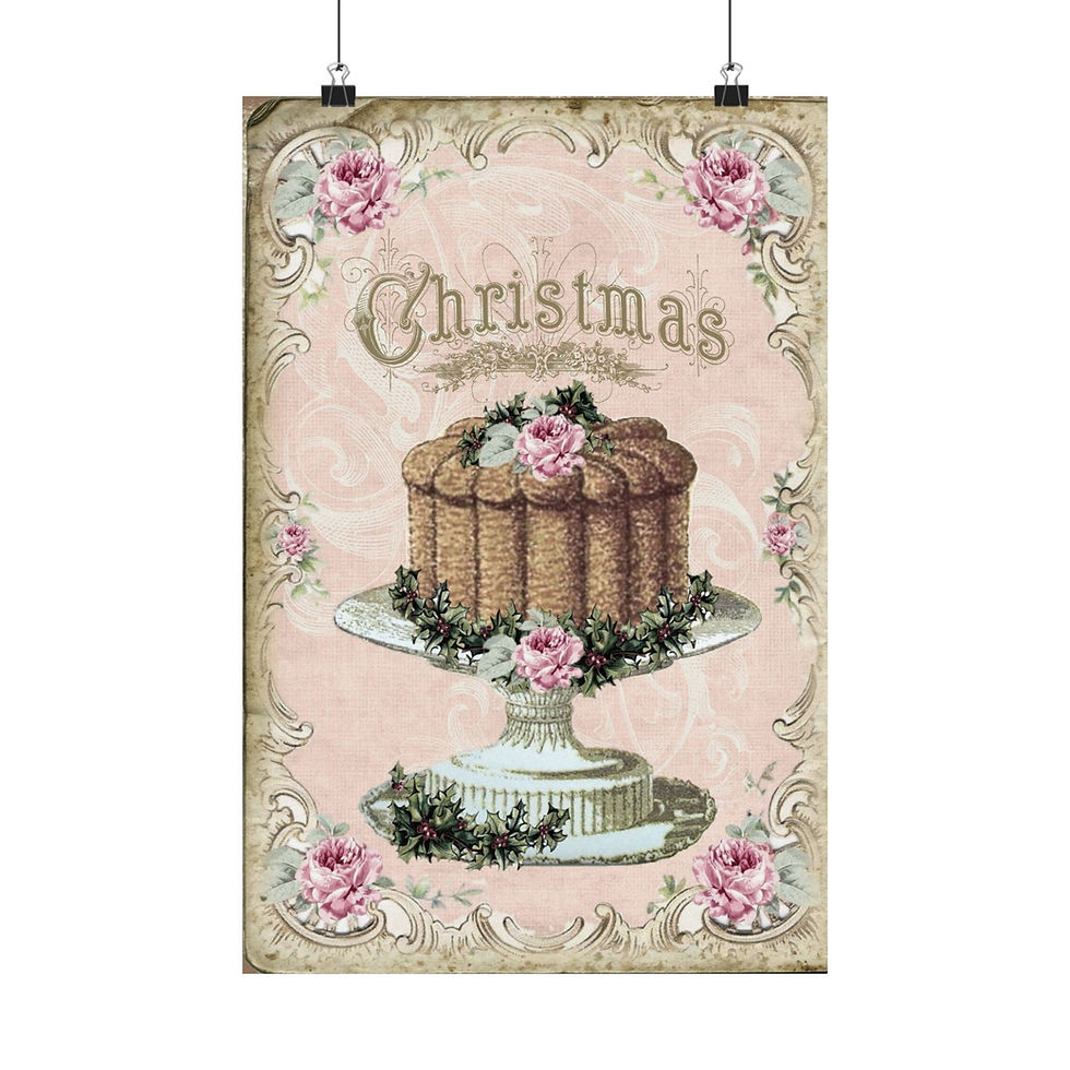 Thumbnail: Shabby Christmas Kitchen Art Print Victorian Pink Roses Holiday Baking Decor 