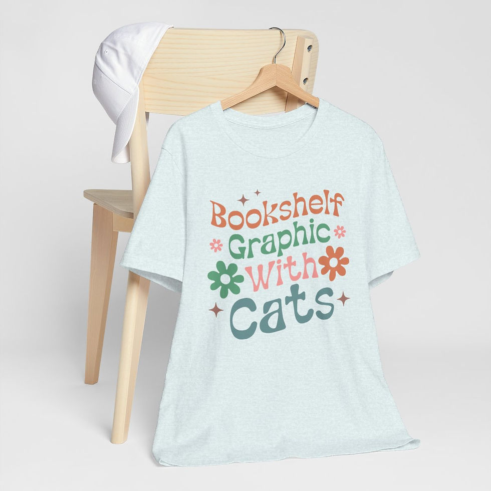 Thumbnail: Reading Theme T-Shirt Bookshelf Graphic With Cats Expressive Apparel Fun Gifts