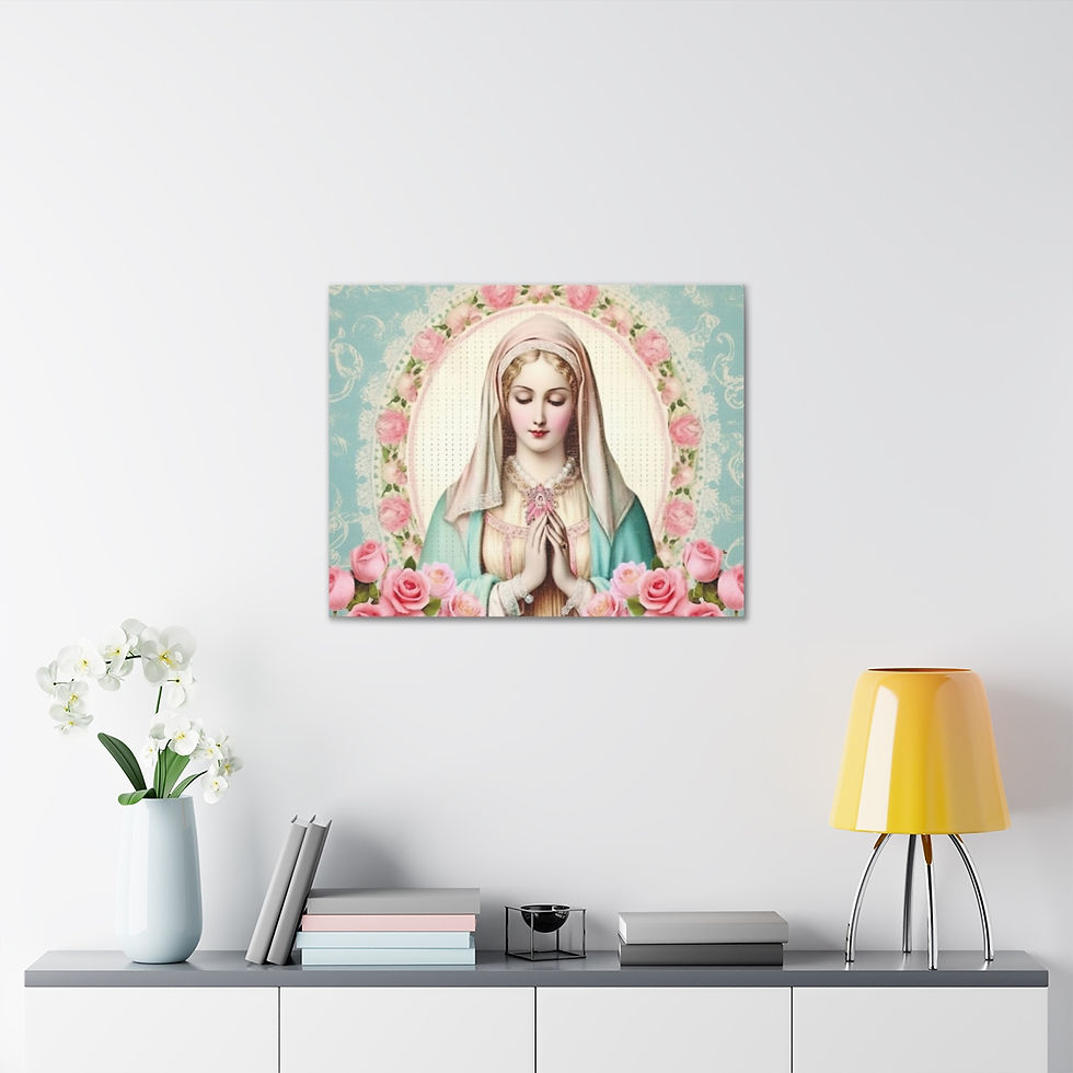 Thumbnail: Shabby Virgin Mary Canvas Art Vintage Pink Pastel Wall Decor Religious Gifts