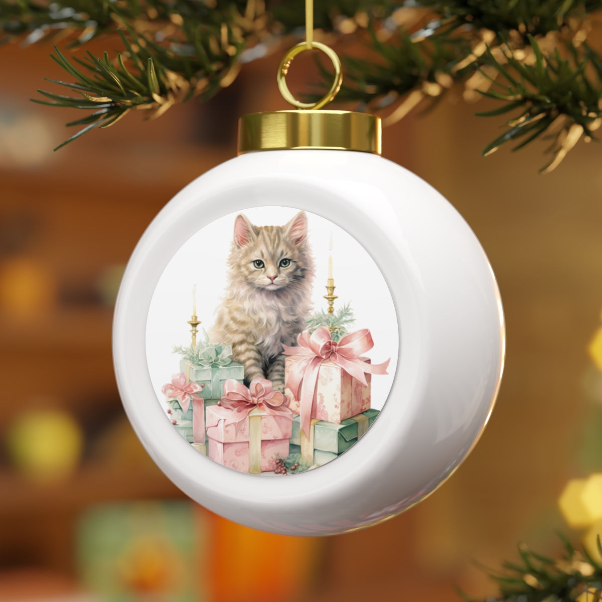Shabby Chic Cat Christmas Ornament Pastel Christmas Decor & Kitty Cat Gifts