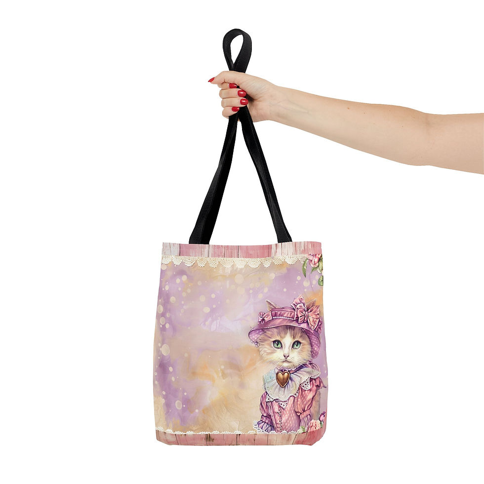 Thumbnail: Artistic Cat Tote Bag Shabby Pastel Purple Victorian Bonnet Cat Lover Gifts