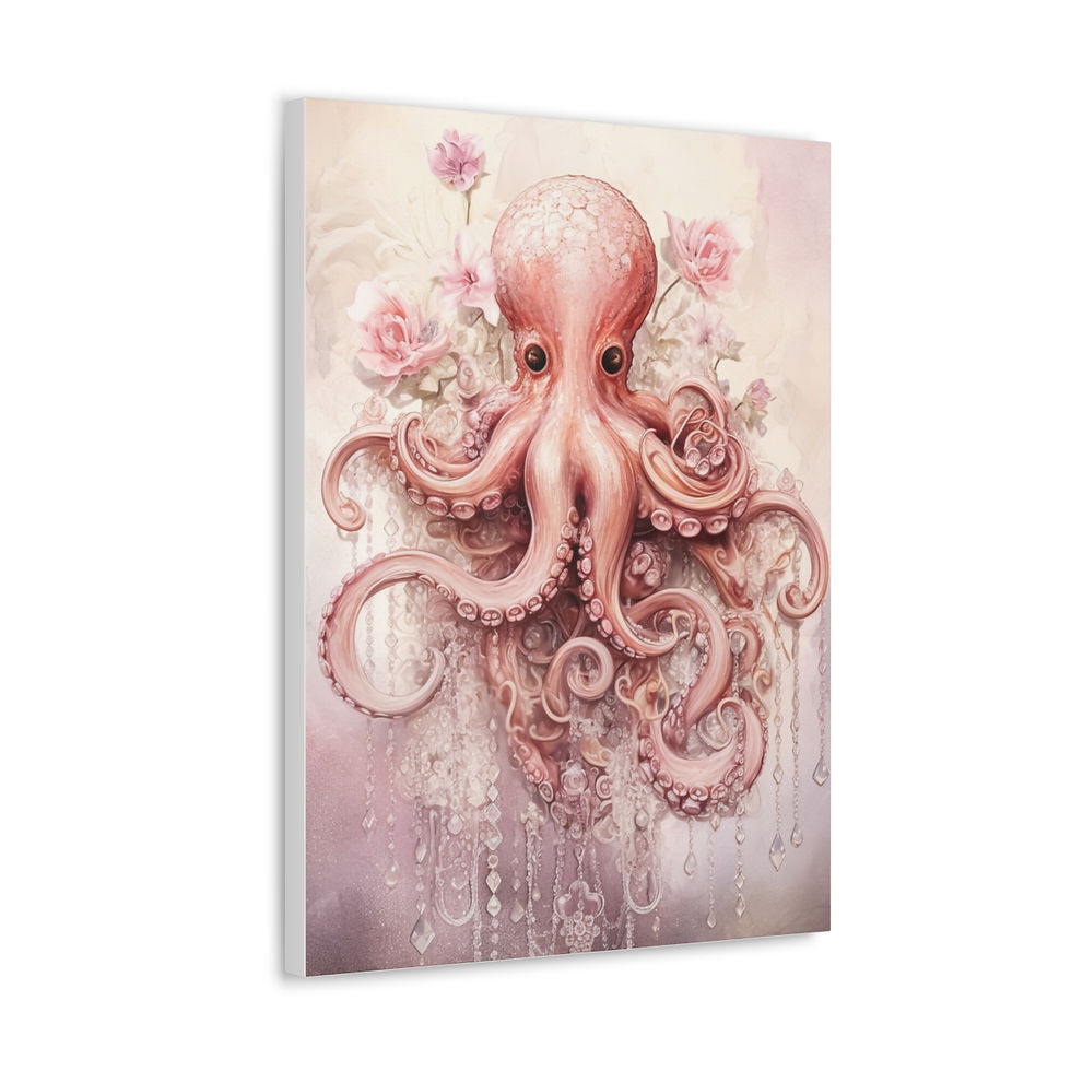 Thumbnail: Shabby Bathroom Canvas Art French Country Cottage Decor Roses Jeweled Octopus