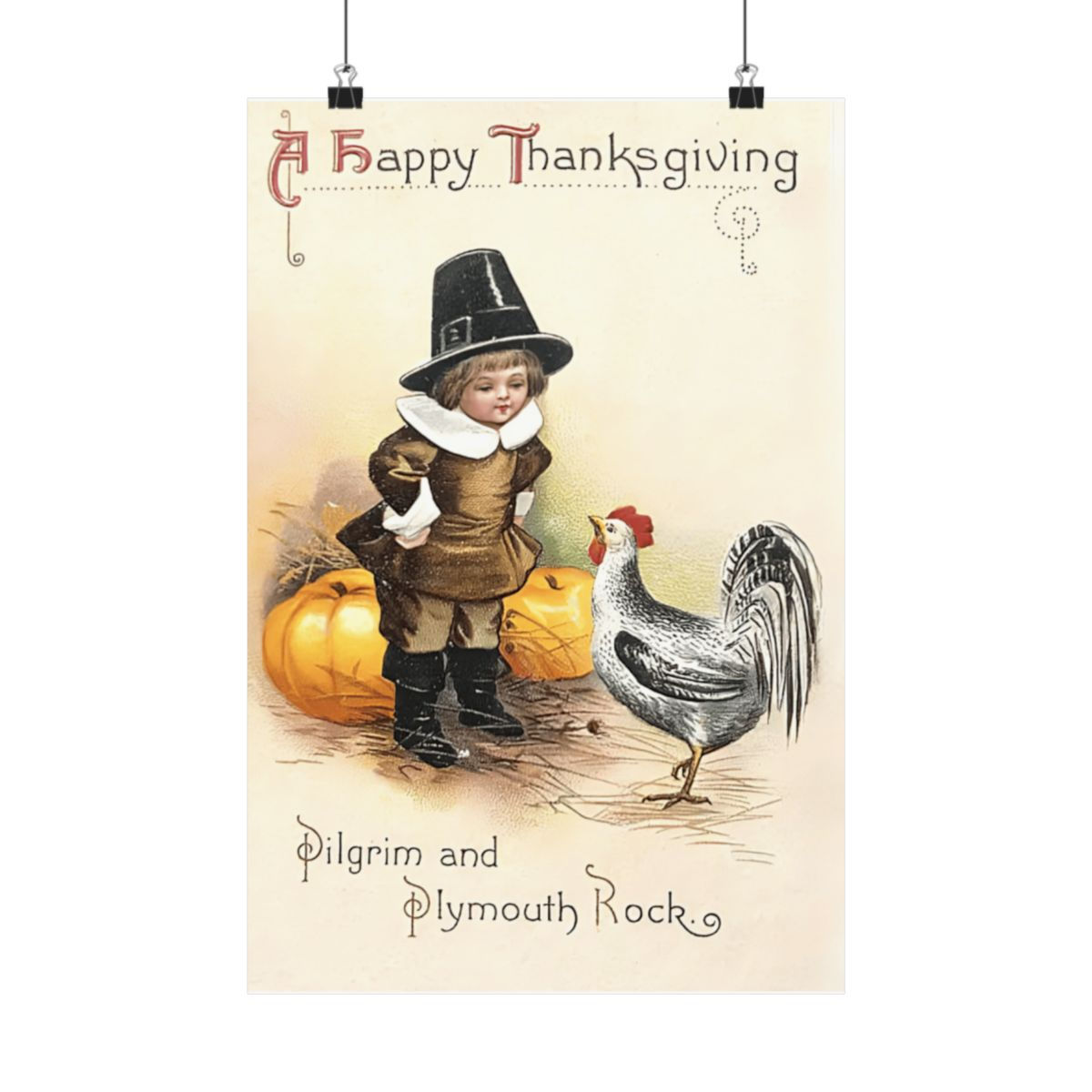 Vintage Pilgrim Thanksgiving Art Print Autumn Fall Artwork Holiday Wall Decor 