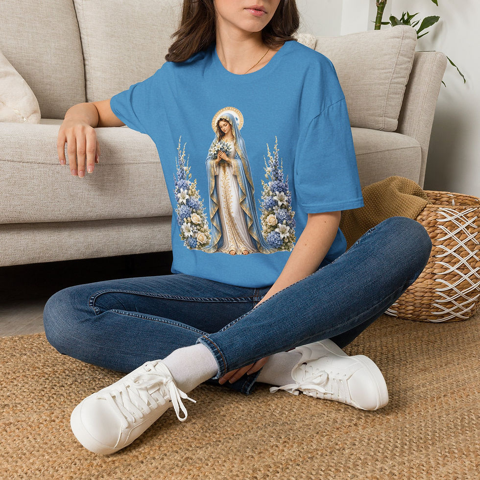 Thumbnail: Wearable Art Mother Mary T-Shirt — Devotional Virgin Mary Catholic Faith Tee
