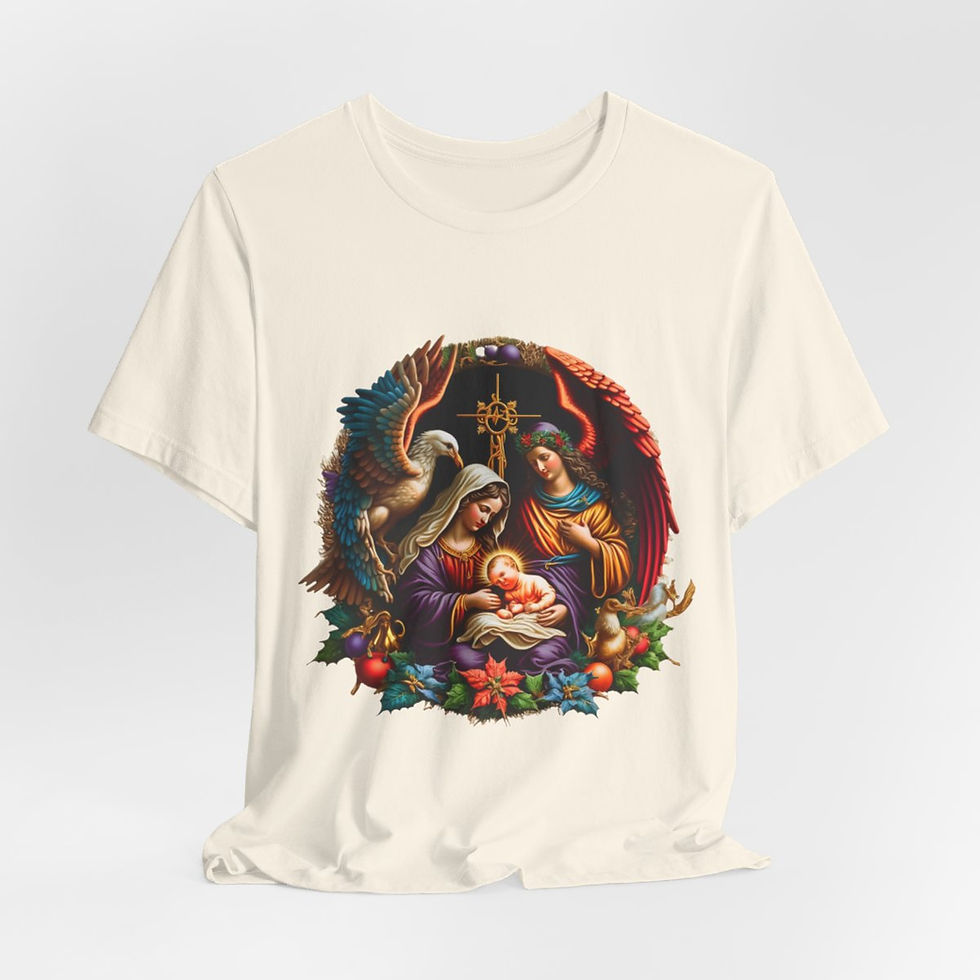 Thumbnail: Religious Wearable Art T-Shirt Virgin Mary St Joseph Jesus Nativity Catholic Tee