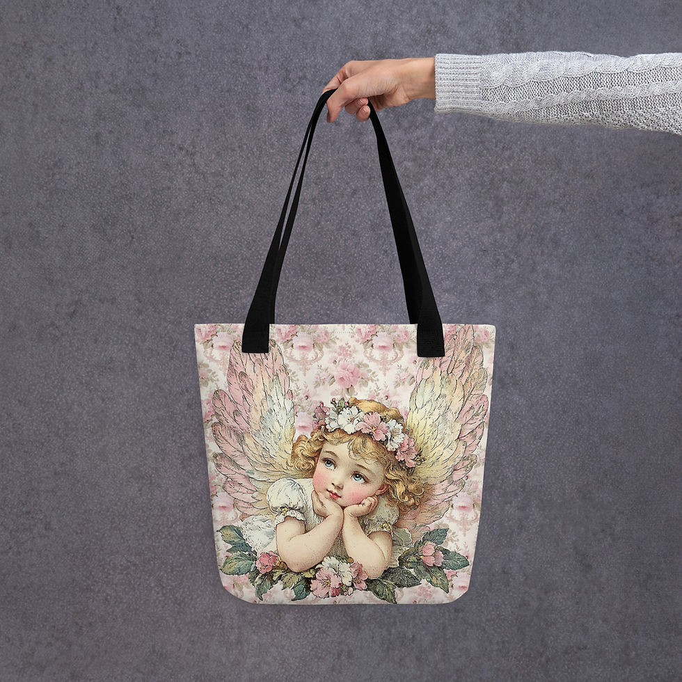 Thumbnail: Shabby Chic Artistic Tote Bag Vintage Cherub, Victorian Angel Wearable art gift
