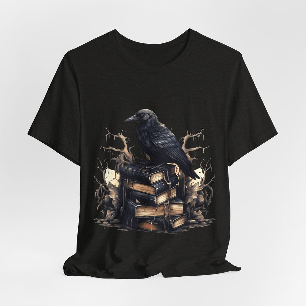 Thumbnail: Witchy T-Shirt Black Raven Spellbook Art Tee Esoteric Expressive Halloween Gifts