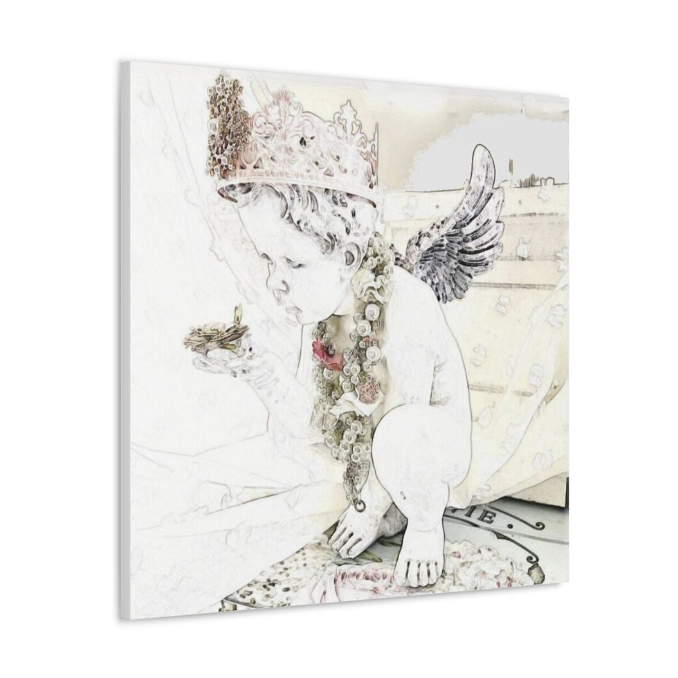 Thumbnail: Distressed Crowned Cherub Canvas Art Angel Pink Flower Shabby French Wall Decor 