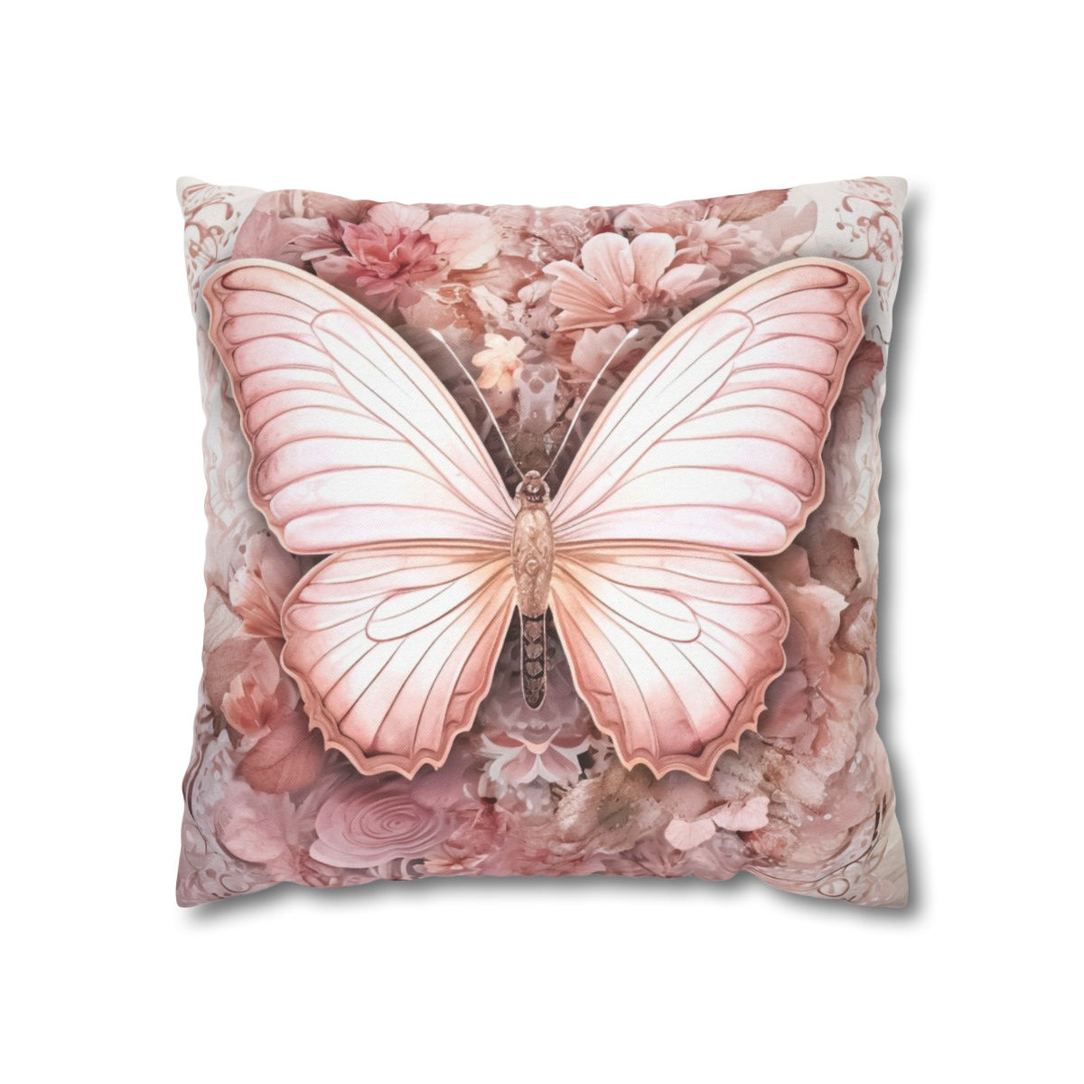 Shabby Chic Throw Pillow cover French Cottage Victorian Pink Roses butterfly
