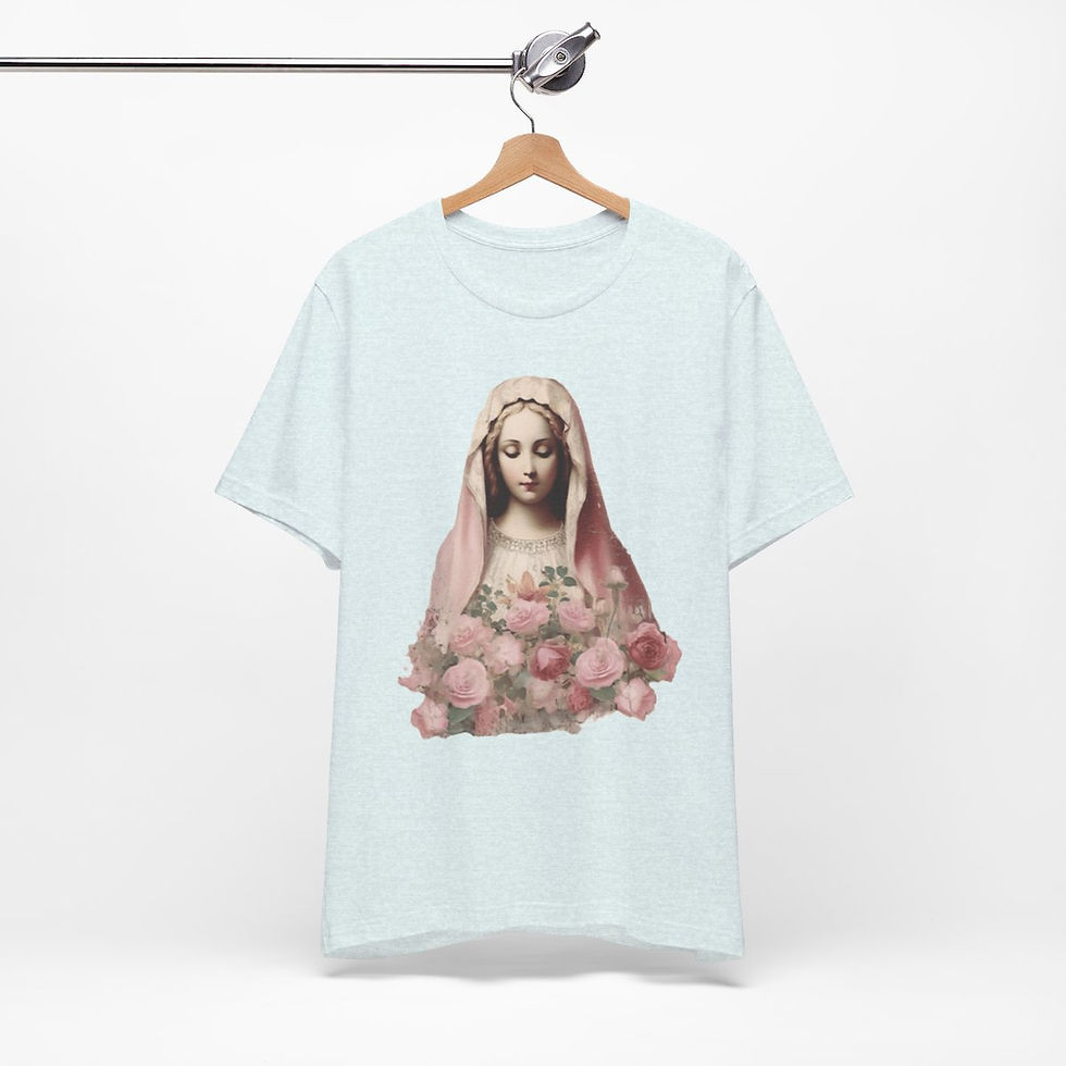 Thumbnail: Virgin Mary T-Shirt Shabby Pink Roses Ave Maria Art Tee Catholic Faith Gifts