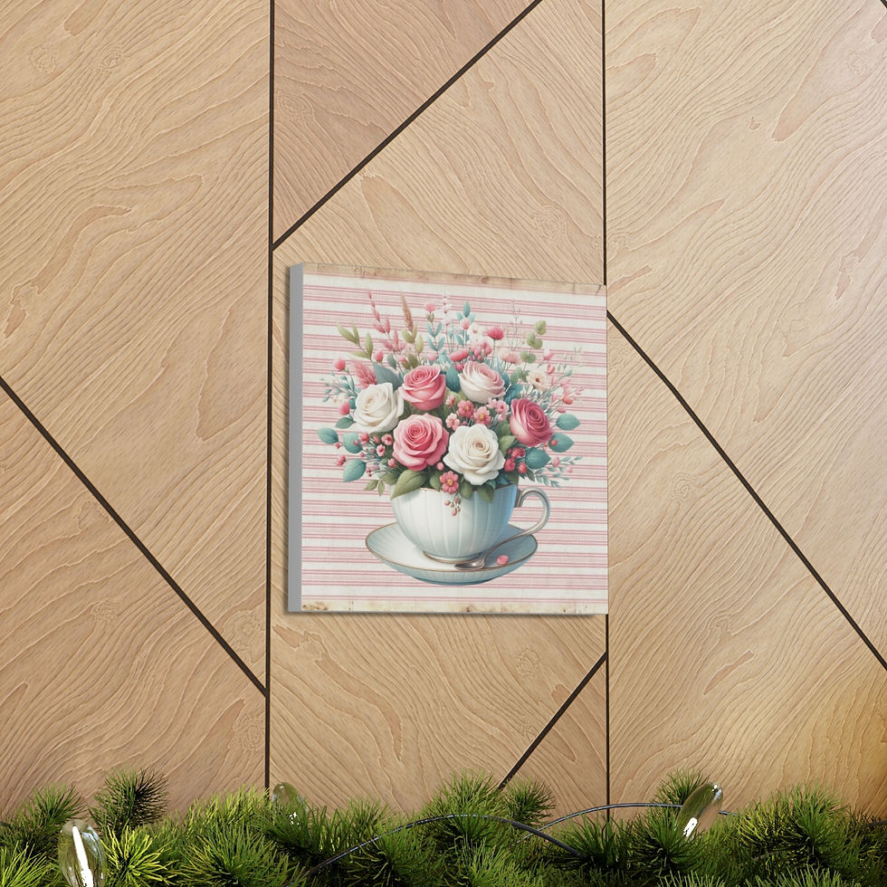 Thumbnail: Shabby Chic Teacups Canvas Art Print Victorian Tea Pink Roses French Country 