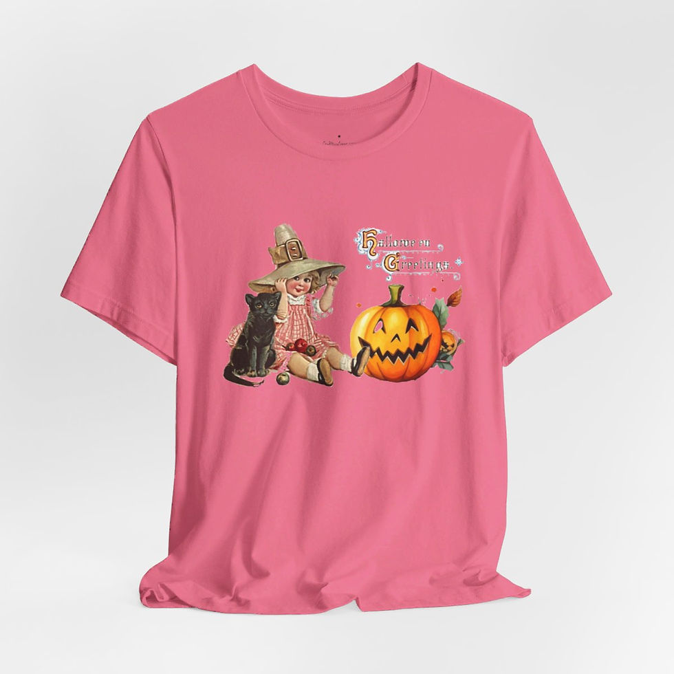 Thumbnail: Vintage Halloween T-Shirt Witch Black Cat Pumpkin Retro Art Tee Trendy Apparel