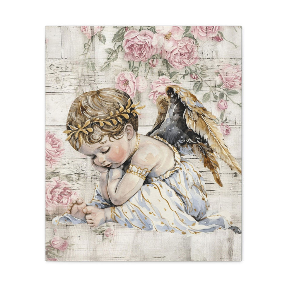 Thumbnail: Shabby French Angel Canvas Art Pastel Vintage Distressed Victorian Cherub Decor 