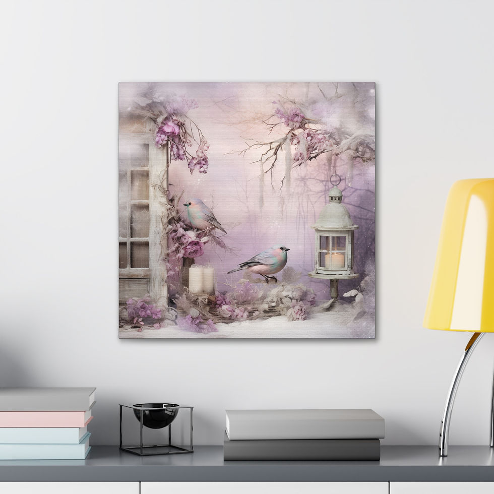 Thumbnail: Shabby Birds Canvas Art Lavender Flowers Chic Decor French Country Wall Hanging