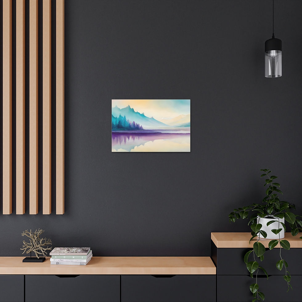Thumbnail: Misty Mountain Lake Canvas Art Rural Landscape Minimalism Watercolor Wall Decor 