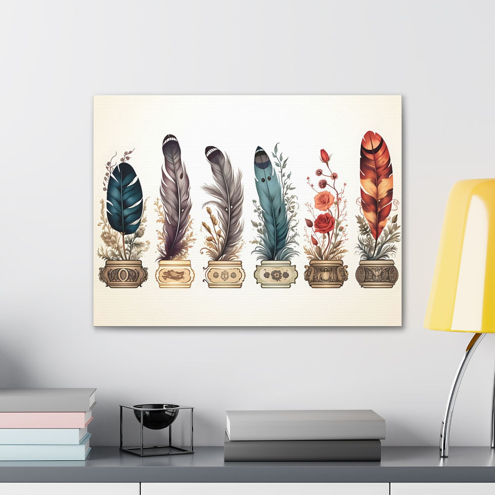 Thumbnail: Shabby Boho Canvas Art Feathers in Vases Watercolor Statement Wall Decor 