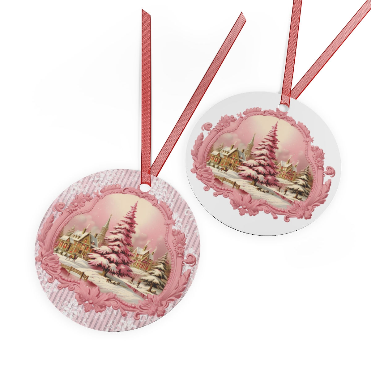 Artistic Christmas Ornament Snowy Victorian Village Shabby Pink Christmas Decor