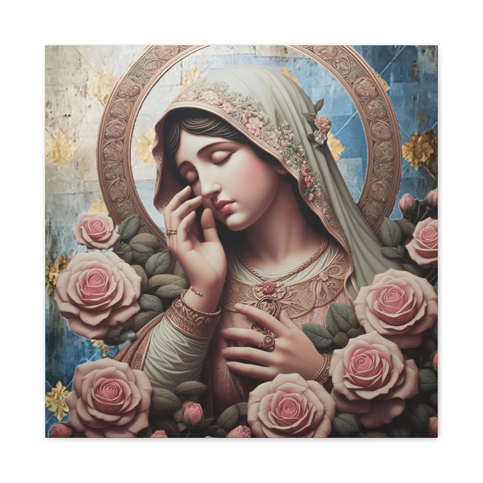 Thumbnail: Shabby French Virgin Mary Canvas Art Pink Roses Distressed Catholic Wall Decor